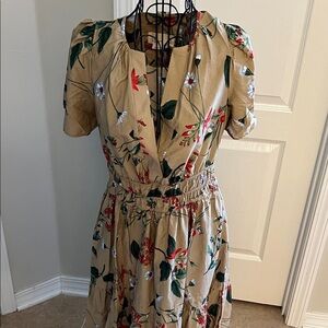 Anthropologie Beige Floral Midi Dress